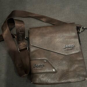 Jeep Dark Brown Leather Messenger Bag